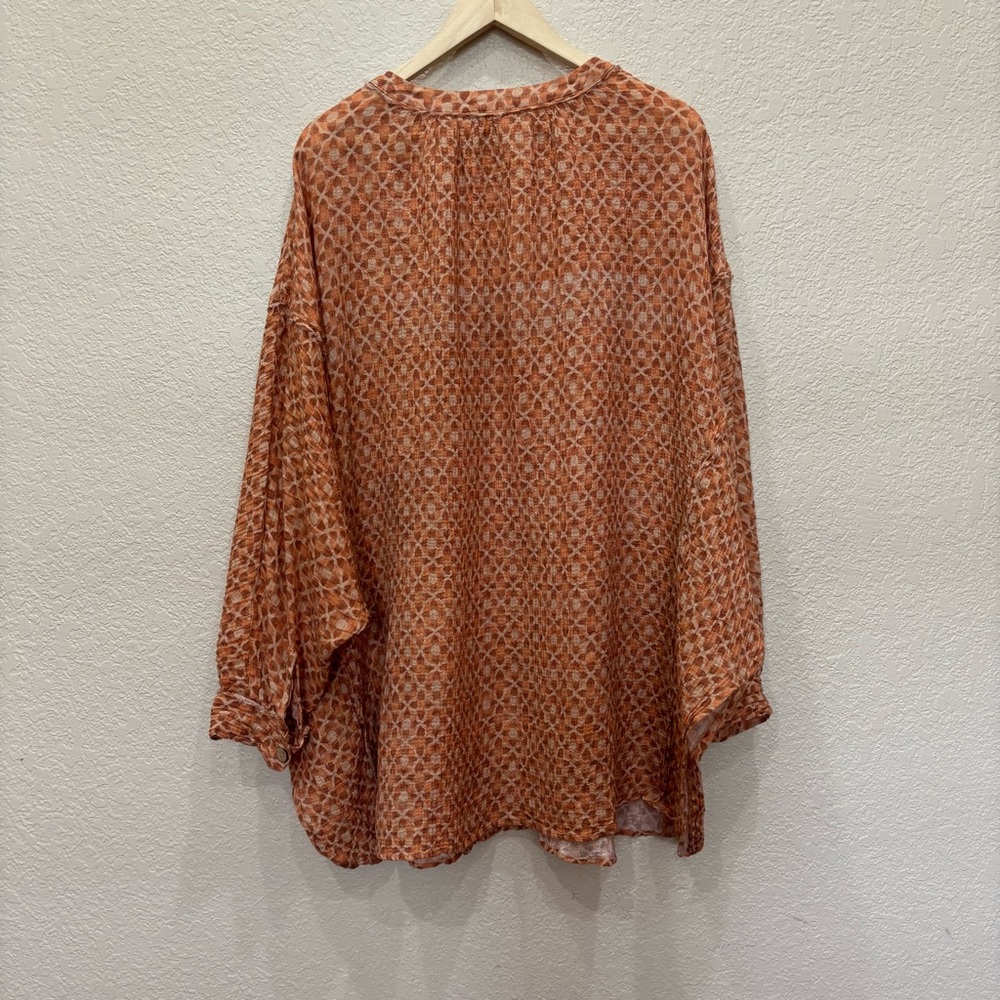 FREE PEOPLE INTIMATELY LINEN BUTTON UP TUNIC Medium Boho Coastal Grandma Hippie - Picture 8 of 9